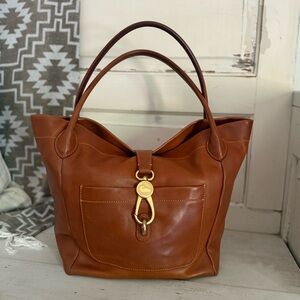 Dooney & Bourke Florentine Smooth Natural Leather Logo Lock Shoulder Large Bag